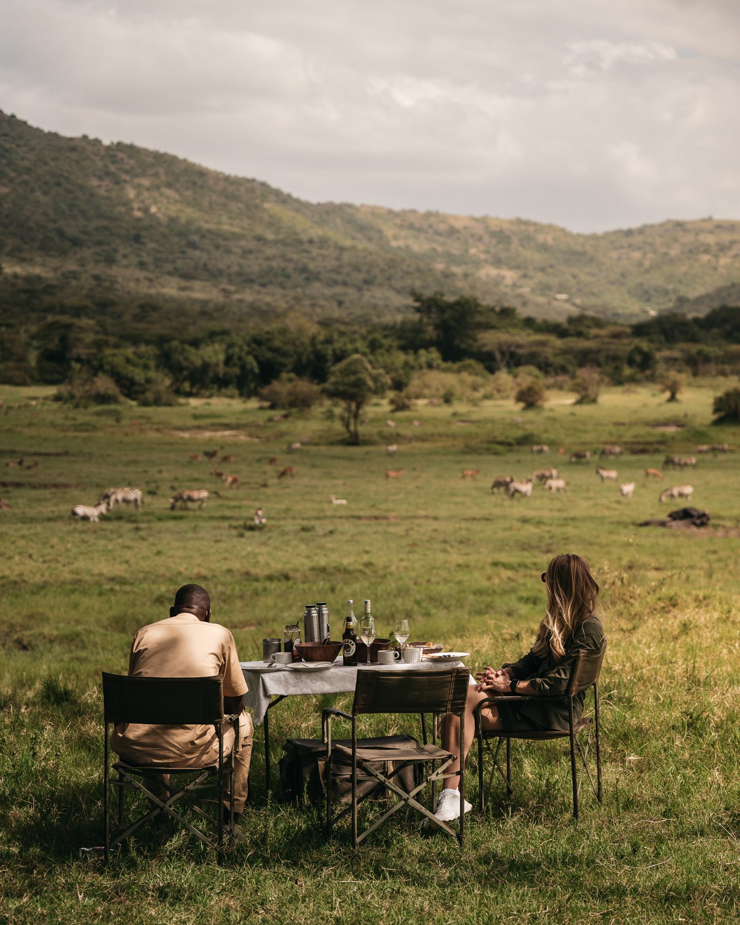 Bush breakfast overlooking the Mara plains